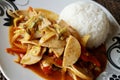 Stir-fried pork sausage with chilli paste and steamed rice