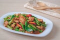 Stir fried pork with yard long bean and red curry paste, Thai food Royalty Free Stock Photo