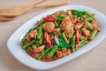 Stir fried pork with yard long bean and red curry paste, Thai food Royalty Free Stock Photo