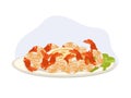 Stir-fried Prawn with Coconut. Thai food. seafood. yummy food. Flat cartoon vector illustration