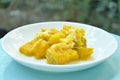 Stir fried pumpkin with egg on plate Royalty Free Stock Photo