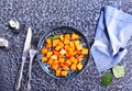 Stir-fried pumpkin on plate . Diet food Royalty Free Stock Photo