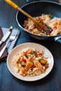 Stir fried rice noodles with prawns and mussels Royalty Free Stock Photo