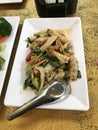 Stir fried Sand worm with Thai herb in Thailand.