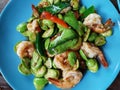 Stir fried shrimp with bitter bean Royalty Free Stock Photo