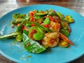 Stir fried shrimp with bitter bean Royalty Free Stock Photo