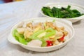 Stir-fried shrimp with celery and cashew nuts served at a Hong Kong Cooked Food Centre