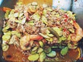 Stir Fried Shrimp with Sataw, Pork and Shrimp Paste Royalty Free Stock Photo