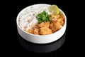 stir-fried shrimps with garlic and shrimps paste with rice