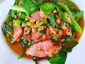 Stir fried smoked duck breast spicy the delicious Thai food