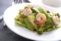 Stir fried snow peas with shrimp.