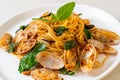 Stir Fried Spaghetti with Clams and Garlic and Chilli Royalty Free Stock Photo