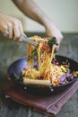 Stir fried spaghetti with organic vegetables Royalty Free Stock Photo