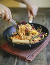 Stir fried spaghetti with organic vegetables Royalty Free Stock Photo