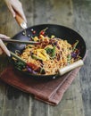 Stir fried spaghetti with organic vegetables Royalty Free Stock Photo