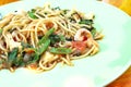 Stir-fried spaghetti seafood.