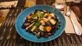 Stir-fried spicy Black Noodle Spaghetti with seafoods, also known as drunken spaghetti or Phad Kee Mao Spaghetti Royalty Free Stock Photo