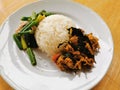 Stir fried spicy pork curry, stir fried vegetable with stream rice , spicy Thai food Royalty Free Stock Photo