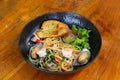Stir-fried Spicy Spaghetti Seafood (Spaghetti Pad Kee Mao) Thai food style Royalty Free Stock Photo
