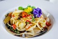 Stir-fried spicy spaghetti with seafoods Royalty Free Stock Photo