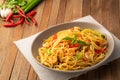 Stir fried spicy spaghetti with shrimp and basil,Pad Kra Pao kung