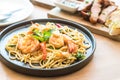 stir-fried spicy spaghetti with shrimp Royalty Free Stock Photo