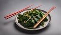 Stir-Fried Spinach with Garlic with chopsticks Royalty Free Stock Photo
