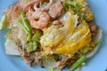 Stir fried sukiyaki with egg and seafood on plate Royalty Free Stock Photo