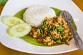 Stir fried Thai basil with minced pork and chilli on topped rice - Thai local food style Royalty Free Stock Photo