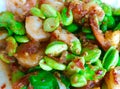 Stir fried Thai flat beans with shrimp and Shri paste.