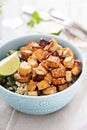 Stir fried tofu in a bowl Royalty Free Stock Photo