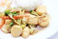 Stir Fried Tofu in Chinese Style,Deep Fried Tofu with Gravy Sauce ,Stir fried tofu with mixed vegetables in white plate on white Royalty Free Stock Photo