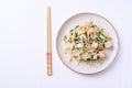 Stir fried tofu with mung bean sprouts, Asian healthy vegan food Royalty Free Stock Photo