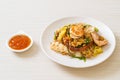 Stir-fried vermicelli with vegetables and seafood  in sukiyaki sauce Royalty Free Stock Photo