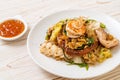 Stir-fried vermicelli with vegetables and seafood  in sukiyaki sauce Royalty Free Stock Photo