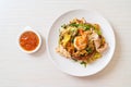 Stir-fried vermicelli with vegetables and seafood  in sukiyaki sauce Royalty Free Stock Photo