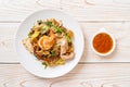 Stir-fried vermicelli with vegetables and seafood  in sukiyaki sauce Royalty Free Stock Photo