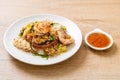 Stir-fried vermicelli with vegetables and seafood  in sukiyaki sauce Royalty Free Stock Photo