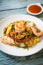 Stir-fried vermicelli with vegetables and seafood  in sukiyaki sauce Royalty Free Stock Photo