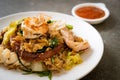 Stir-fried vermicelli with vegetables and seafood  in sukiyaki sauce Royalty Free Stock Photo