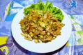 Stir-fried wide rice noodles with chicken