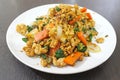 Stir fry basil leaves with chicken, carrot and onion