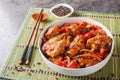 Stir fry black pepper chicken pieces, crunchy onion, and bell peppers, all coated in an irresistibly delicious black pepper sauce