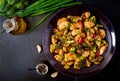 Stir fry with chicken, mushrooms, broccoli and peppers