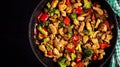 Stir fry with chicken, mushrooms, broccoli and peppers.
