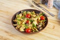 Stir fry farfalle pasta with vegetables, cauliflower and mushrooms Royalty Free Stock Photo