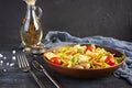 Stir fry farfalle pasta with vegetables, cauliflower and mushrooms Royalty Free Stock Photo