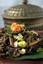 Stir fry Spilt Gill Fungus with white chillies and local onion. Royalty Free Stock Photo