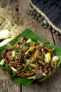 Stir fry Spilt Gill Fungus with white chillies and local onion. Royalty Free Stock Photo