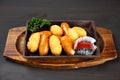 Stir fryed potatoes and sausages Royalty Free Stock Photo